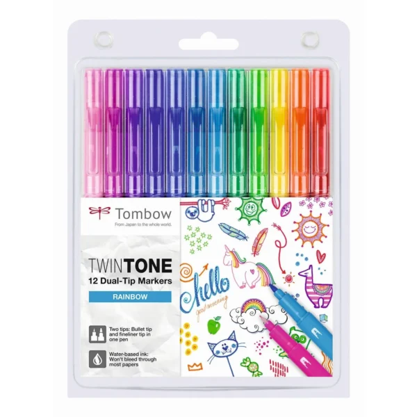 Tombow Twintone dual-tip marker set Rainbow colors 12pcs