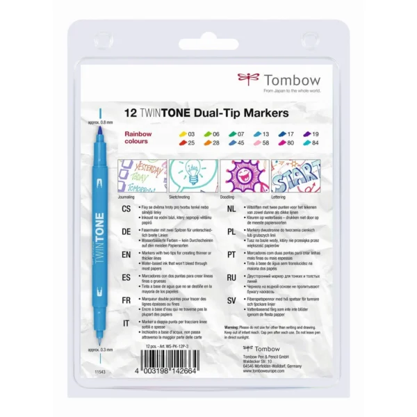 Tombow Twintone dual-tip marker set Rainbow colors 12pcs - Image 2